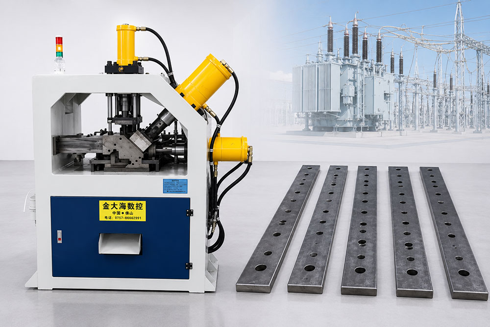 cnc punching and cutting machine producing flat steel connection plates for power equipment manufacturing