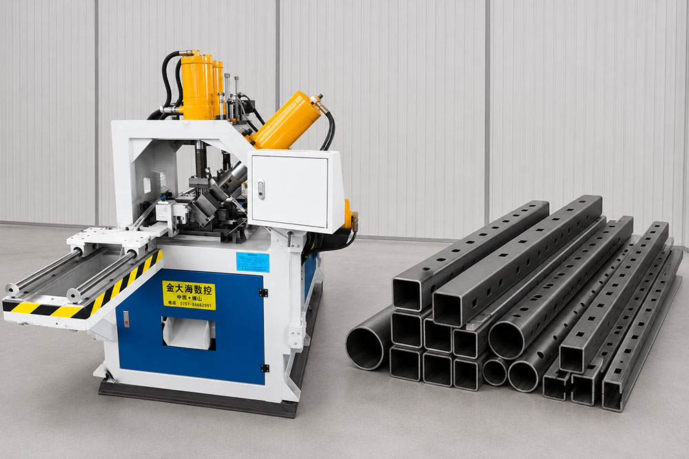 CNC punching machine for metal profile fabrication in an industrial workshop