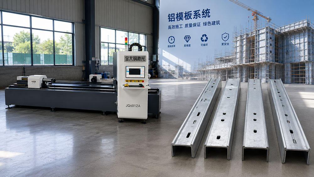 laser cutting machine processing aluminum formwork U panels for construction projects