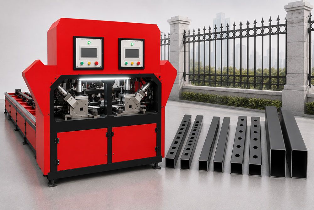 CNC punching and cutting machine for square tube fence production